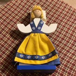 Vintage antique Butticki of Sweden wooden girl